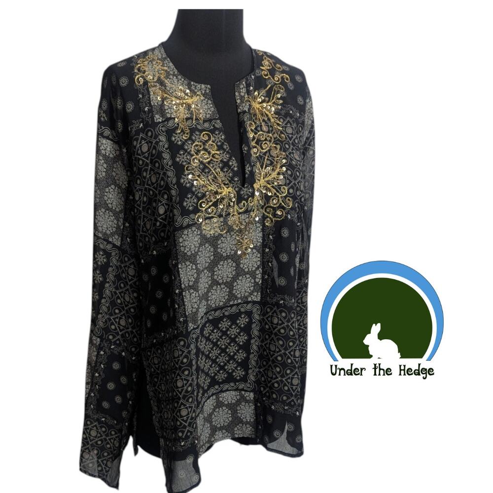 y2k Zero Zero Black Embellished Sheer Top Large L1 Whimsigoth Fairy Boho